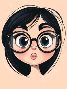 戴眼镜女孩插画
