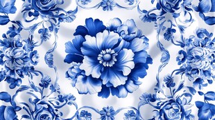青花瓷花卉家纺花纹