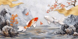 新中式山水鲤鱼