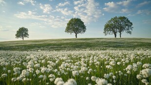 淡云下的白色花海
