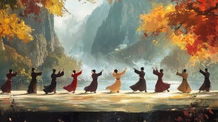 秋天练太极拳的人