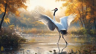 唯美仙鹤风景插画