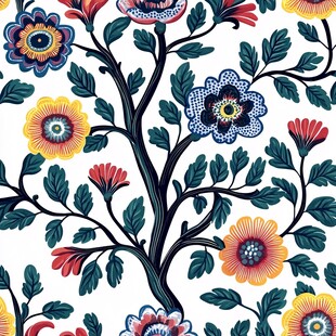 彩色民族风花草花卉