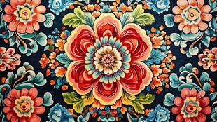 彩色民族风花草花卉