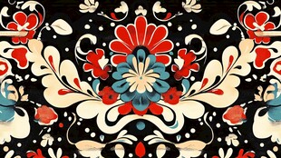 传统印花设计黑底花朵