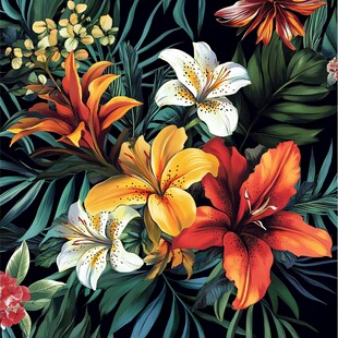 田园风热带树叶花朵