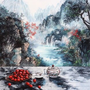 高清彩色客厅山水