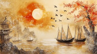 一帆风顺风景画