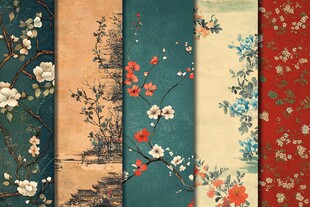 中式风格布料纹理花卉