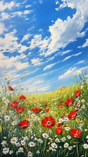 蓝天白云鲜花草地