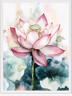 水彩莲花荷花挂画壁画