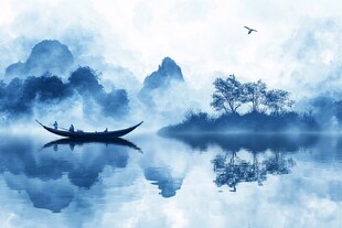 一叶孤舟意境画