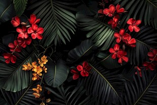 田园风热带树叶花朵