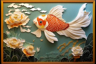 3d浮雕金鱼鲤鱼