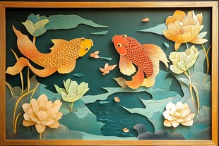 3d浮雕金鱼鲤鱼