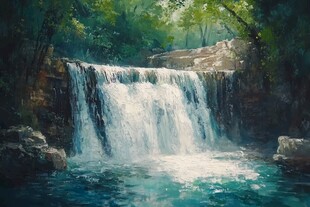 油画瀑布