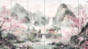 桃花源记古风山水插画