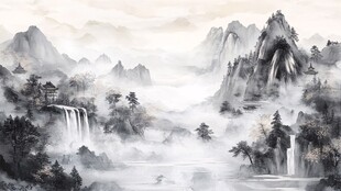 水墨数字画山水画壁纸