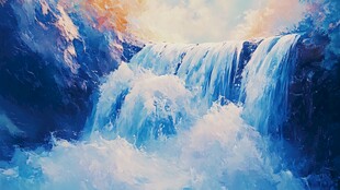 油画瀑布