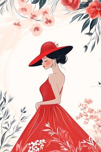 红裙少女戴花女孩