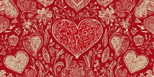 浮雕花卉与爱心红色