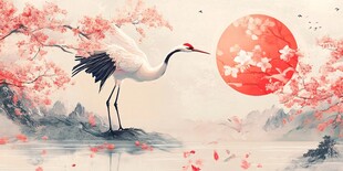 旭日东升仙鹤插画