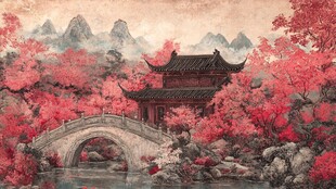 楼阁山水意境画