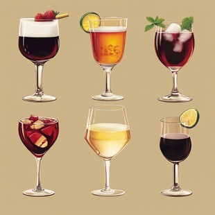 彩色手绘酒杯酒水单