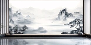 新中式巨幅山水壁纸
