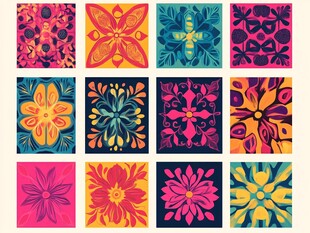 色块花古典图案组合