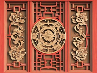 中式门扇花鸟木雕