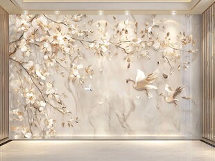 银杏花鸟艺术墙