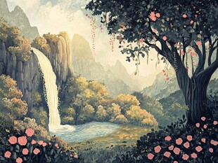 瀑布插画