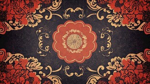 复古风黑底大花朵图案