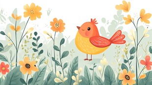 手绘鸟类春天插画