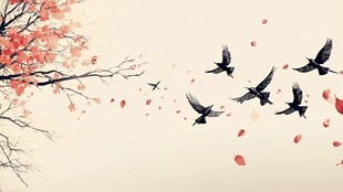 红叶古风古典花鸟