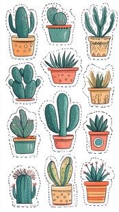 植物人物插画手账贴纸