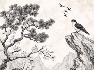 古柏古松仙鹤工笔画