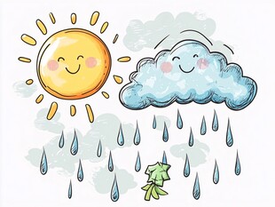 彩绘云朵太阳雨滴