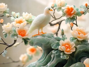 3d立体浮雕花鸟