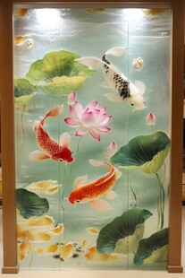 荷花鱼屏风