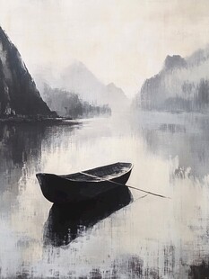 一叶孤舟意境画