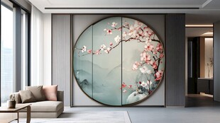 圆山水框画硬包背景