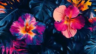 田园风热带树叶花朵