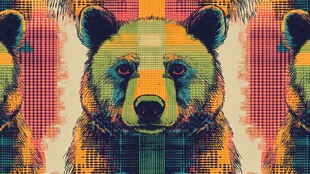 科技熊猫图案印花