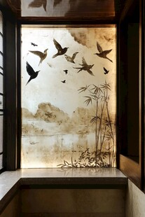 飞鸟照壁墨竹中式园林