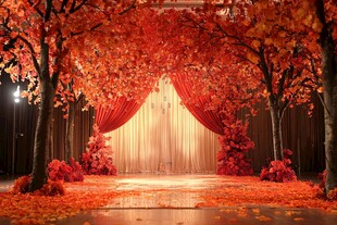 秋色红金布幔婚礼