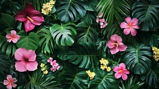 田园风热带树叶花朵