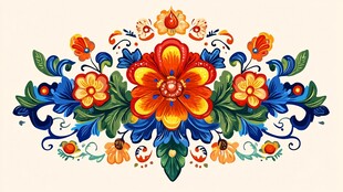 彩色民族风花草花卉