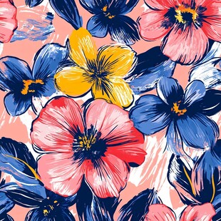 数码印花图案手绘花卉